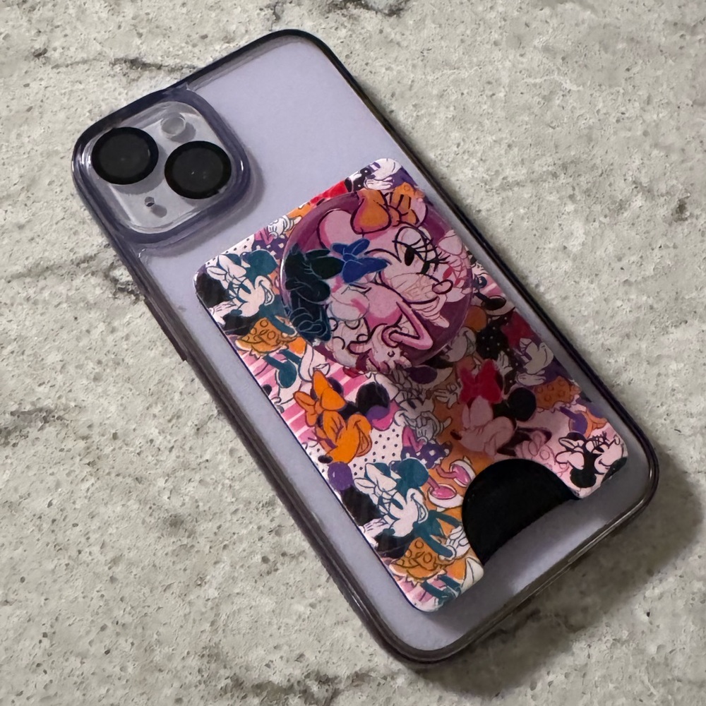 Stylish Black and Purple Phone Case with Minnie Mouse Design